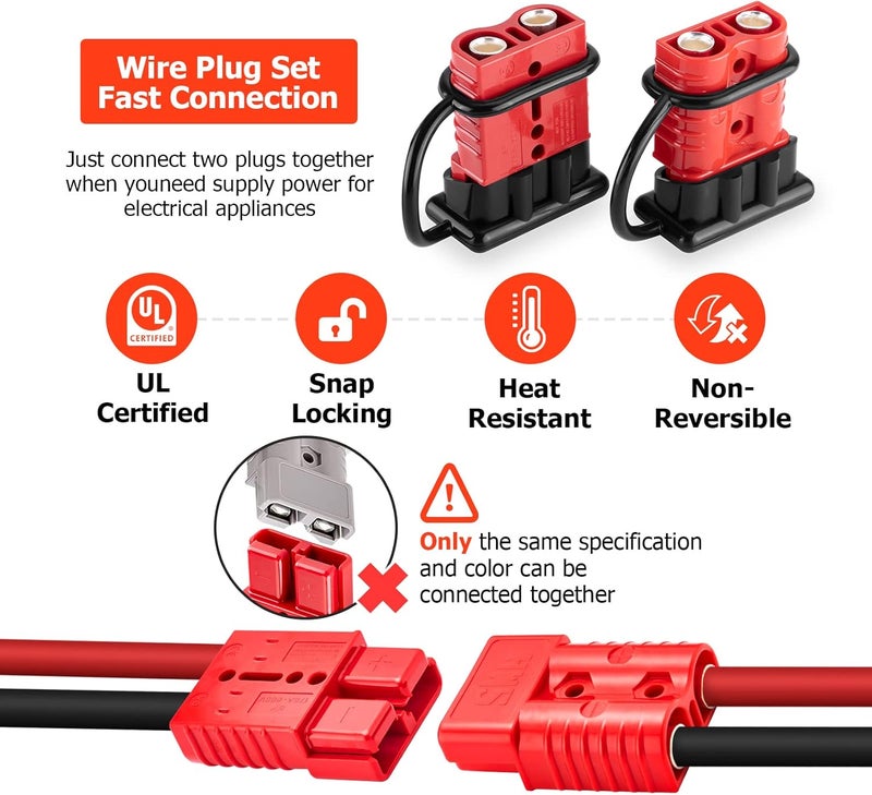 MoFun 2-4 Gauge Battery Quick Connect Disconnect Electrical Plug Kit 175 Amps Wire Harness Plug for Winch Trailer, 2 Pack, Red - Image 2